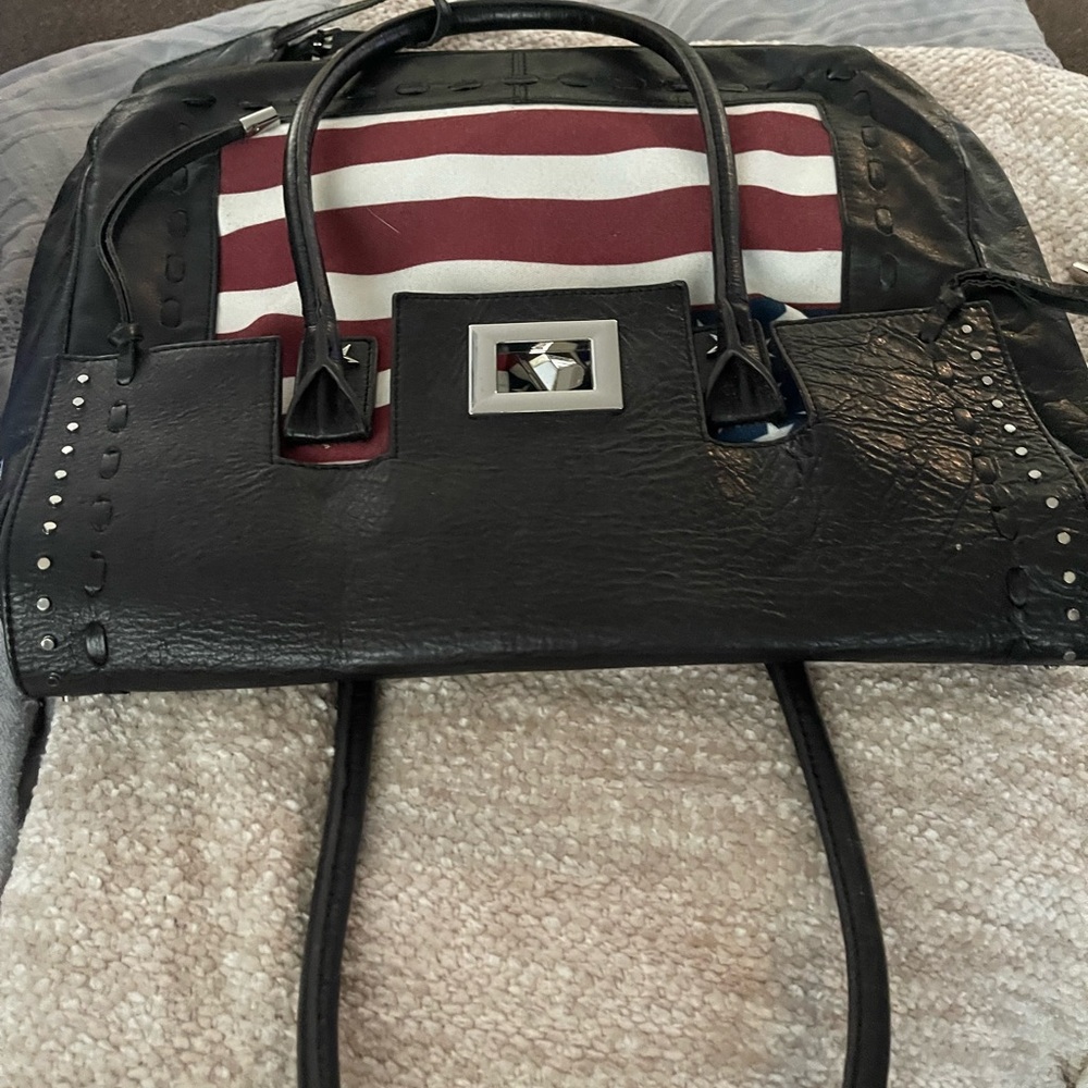Aimee Kestenberg Black Leather Shoulder Bag with Flag Accent - Picture 10 of 13